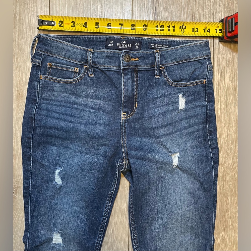 Hollister Co. Epic Flex Dark Wash Distressed Super Skinny Y2K Denim Jeans 7 R - Picture 6 of 7